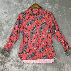 Robert Graham Red Pasiley Long Sleeve Button Down Roll Up Cuff Size Small